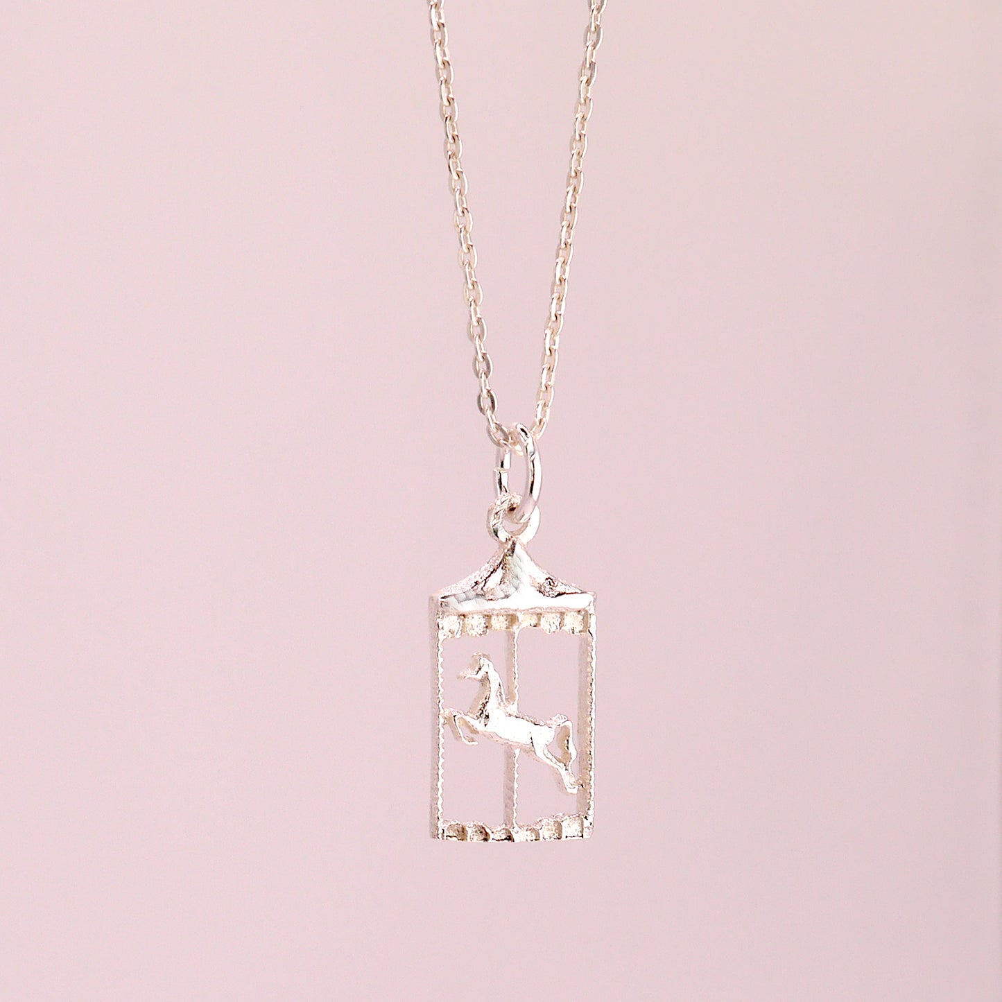 Whirl Of Joy Carousel Merry-Go-Round Horse Sterling Silver Necklace 18'' Length