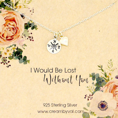 i would be lost without you compass necklace