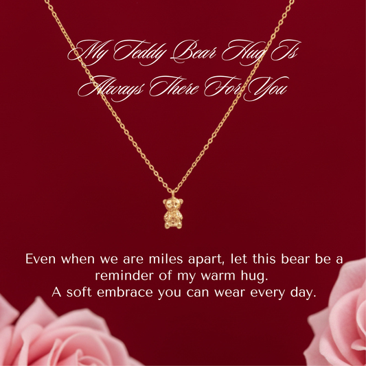 My Hug Is Always There Teddy Bear Vermeil Sterling Silver Necklace 17'' Length