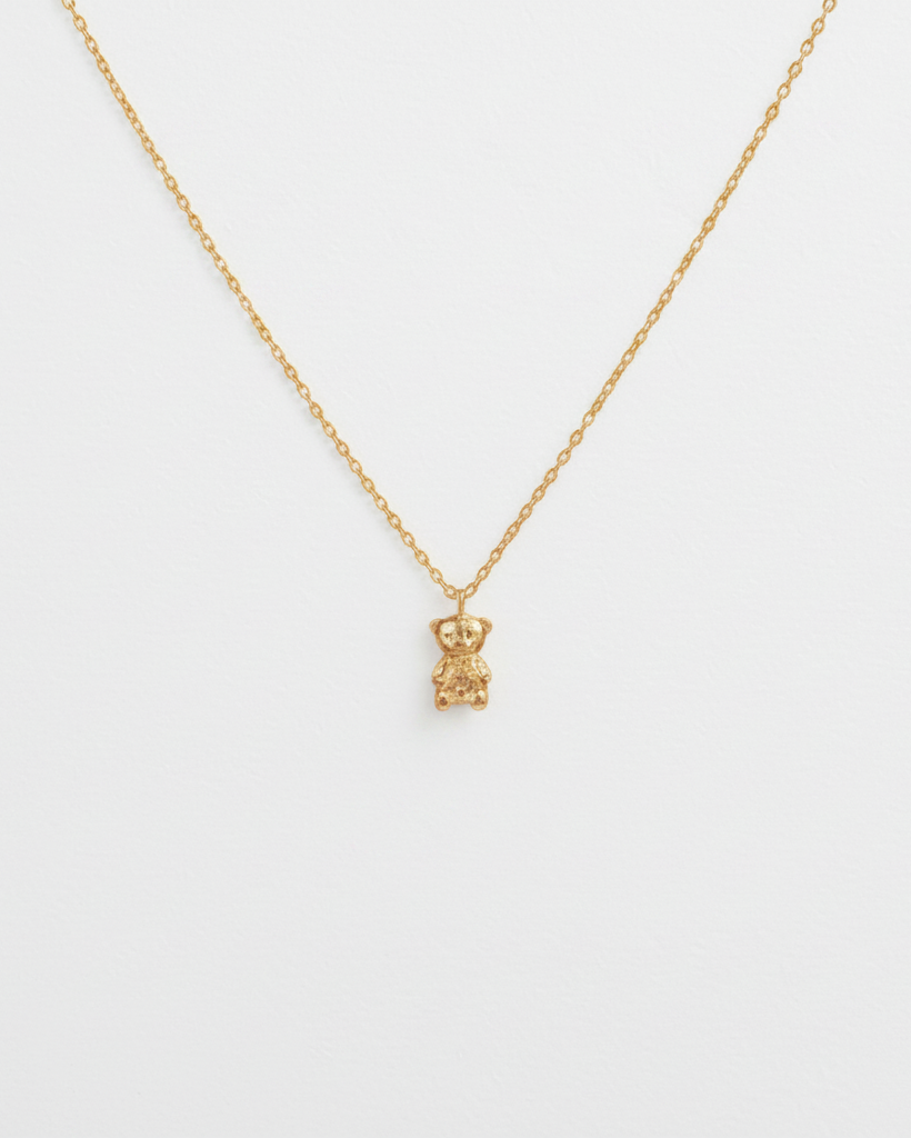 My Hug Is Always There Teddy Bear Vermeil Sterling Silver Necklace 17'' Length