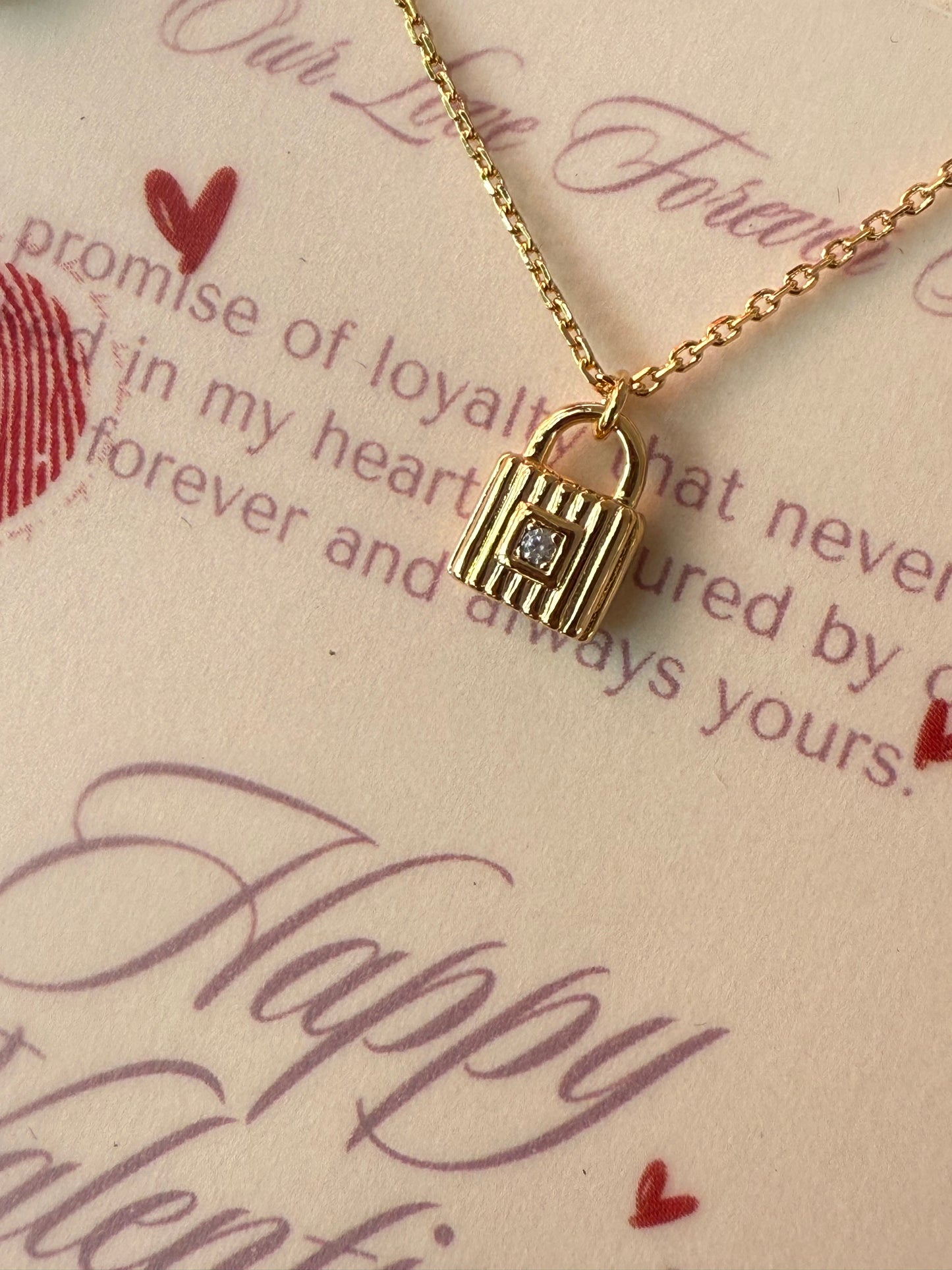 Our Love Secure Forever Padlock Vermeil Sterling Silver Necklace 17'' Length
