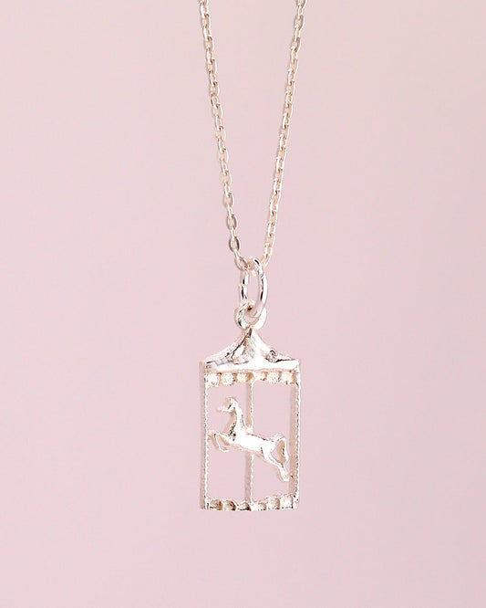 Whirl Of Joy Carousel Childhood Merry-Go-Round Horse Sterling Silver Necklace 18'' Length