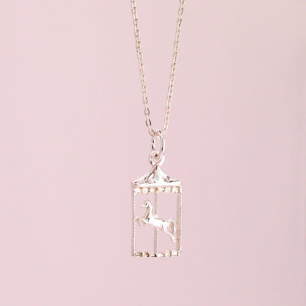 Whirl Of Joy Carousel Merry-Go-Round Horse Sterling Silver Necklace 18'' Length