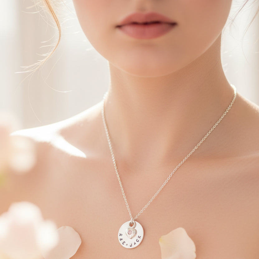 Forever Yours Personalised Hand-Stamped Heart CZ Sterling Silver Necklace 18'' Length