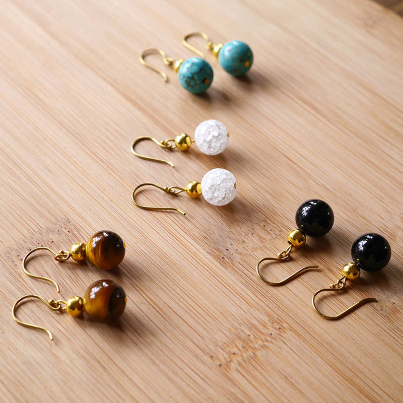 Gold Bead Gemstone Hook On Earrings