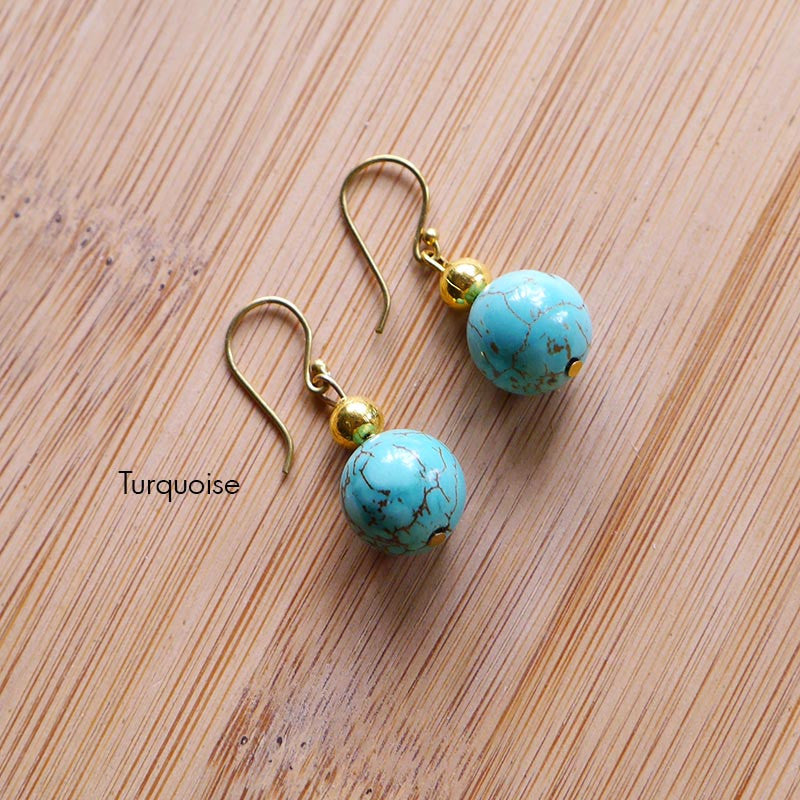 Gold Bead Gemstone Hook On Earrings