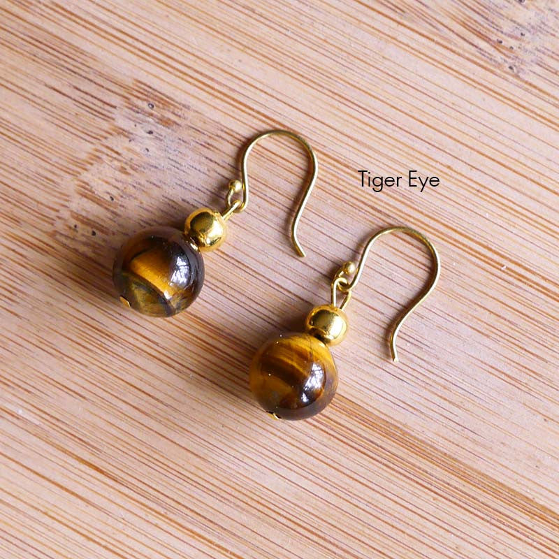 Gold Bead Gemstone Hook On Earrings